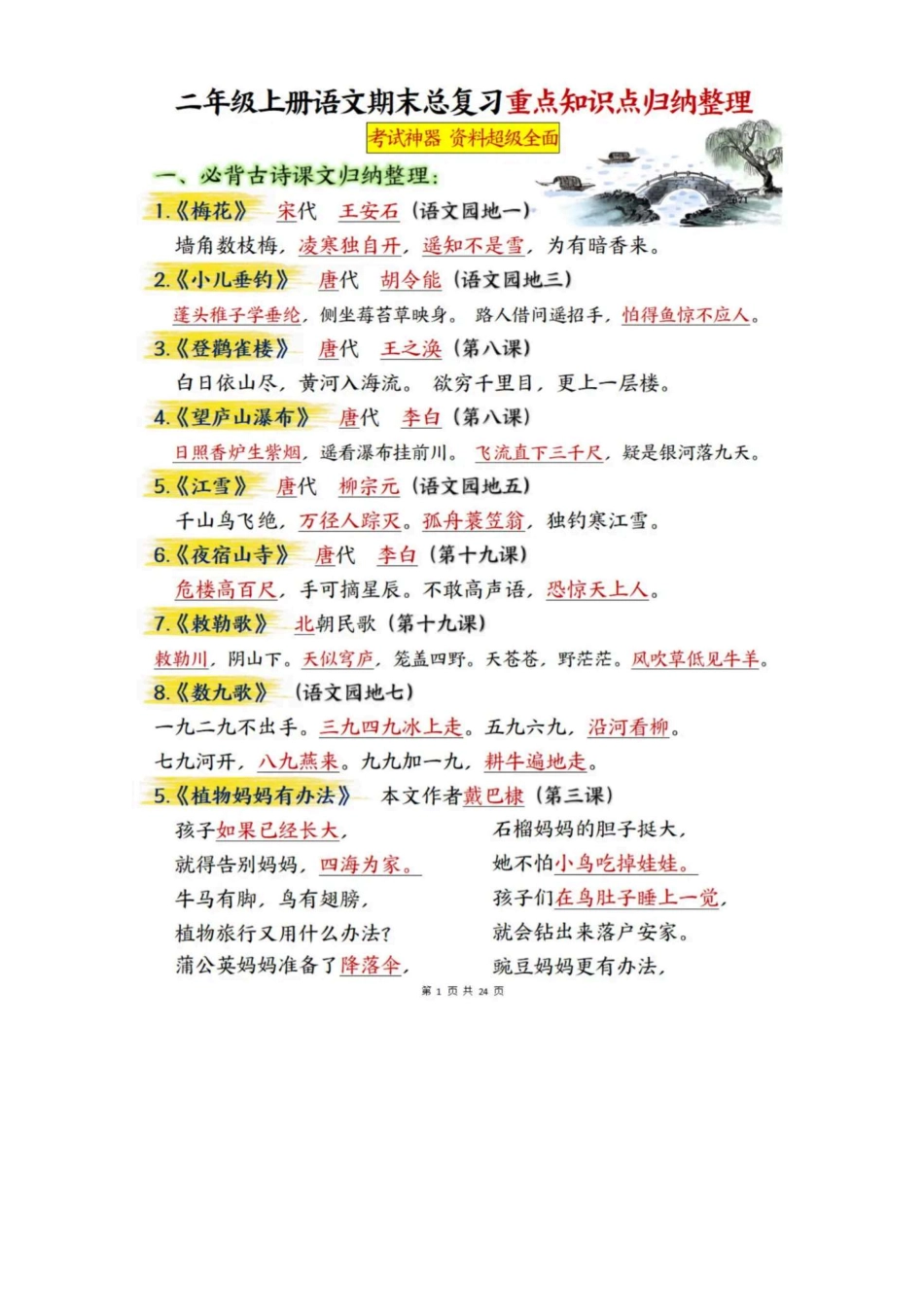 二年级语文上册期末总复习重点知识点归纳整理.pdf_第1页