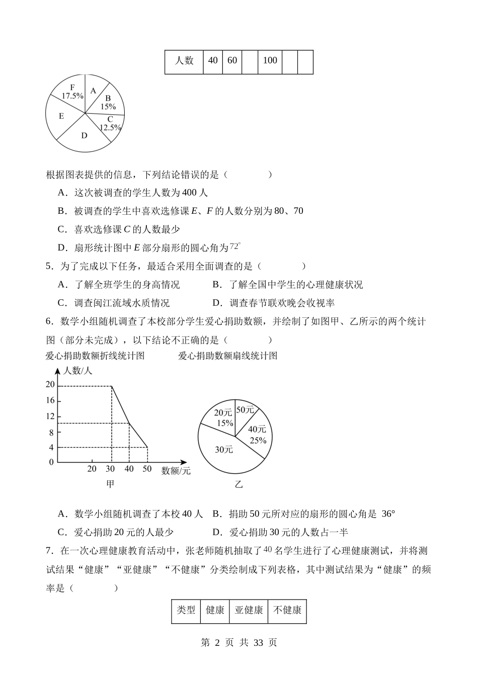 【八年级下册数学苏科版】第七章 数据的收集、整理、描述（单元重点综合测试）.docx_第2页