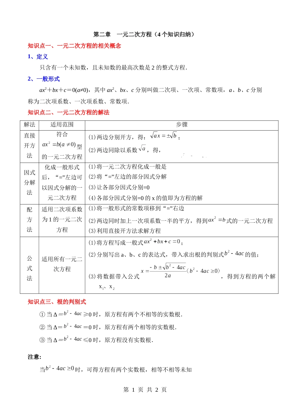 【八年级下册数学浙教版】第二章 一元二次方程（4类知识归纳）.docx_第1页