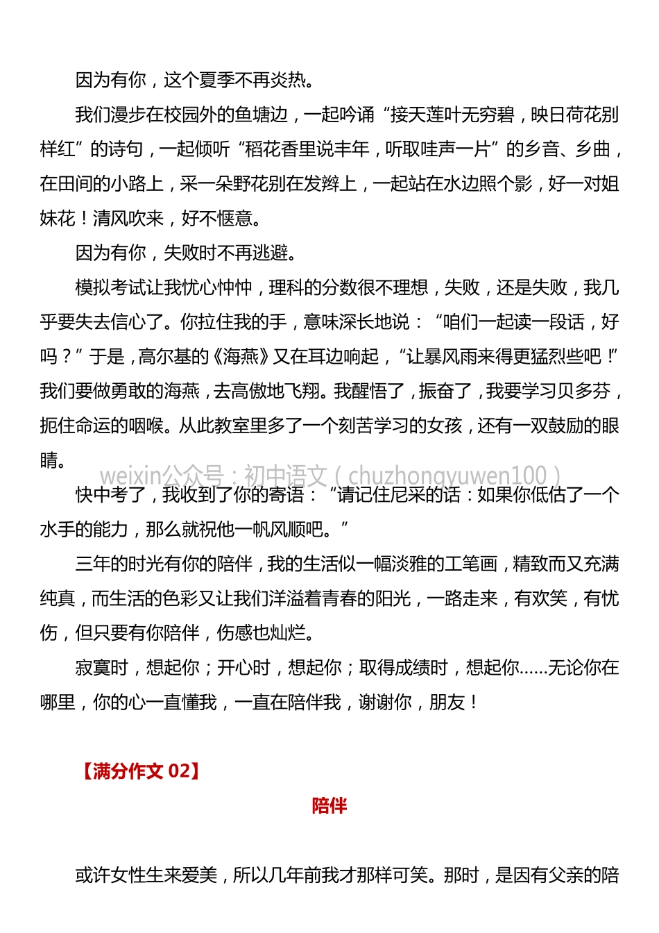 中考满分作文：陪伴（8篇）.pdf_第3页