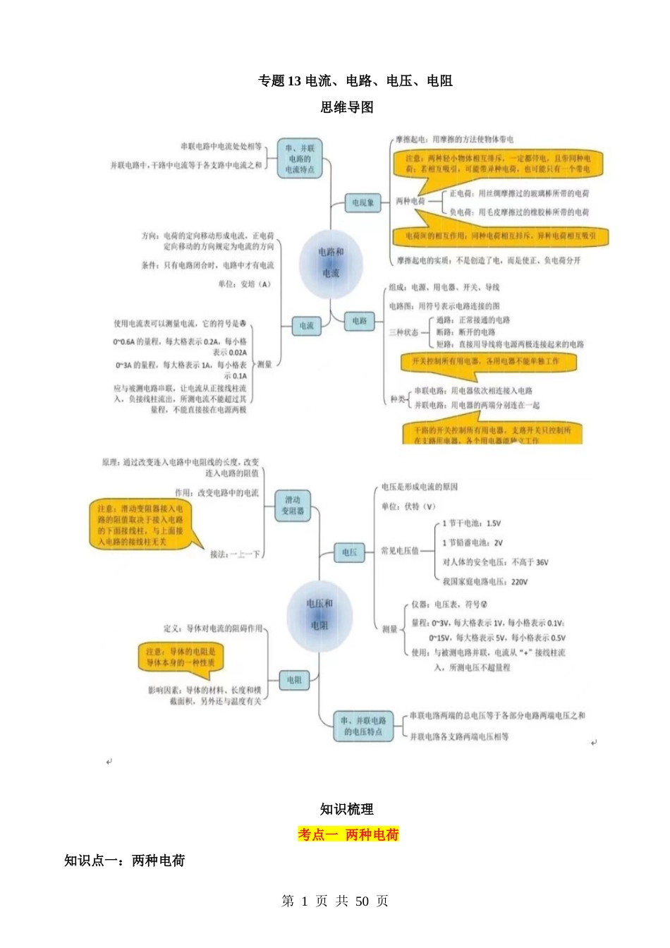 专题13 电流、电路、电压、电阻-【25年中考物理】一轮复习.docx_第1页