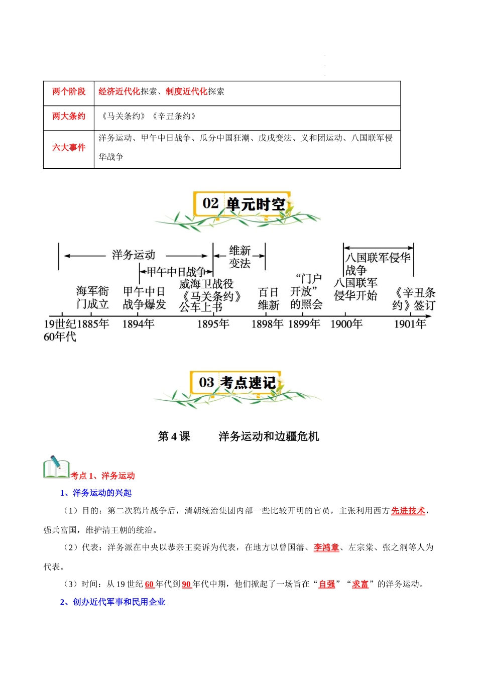 【八年级上册历史】第二单元 近现代化的早期探索与民族危机的加剧【速记清单】.docx_第2页