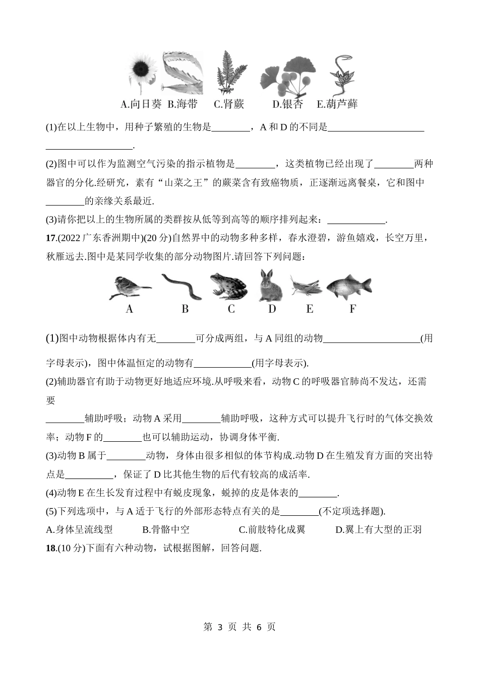 【八年级下册生物北师大版】第22章 物种的多样性 综合检测.docx_第3页