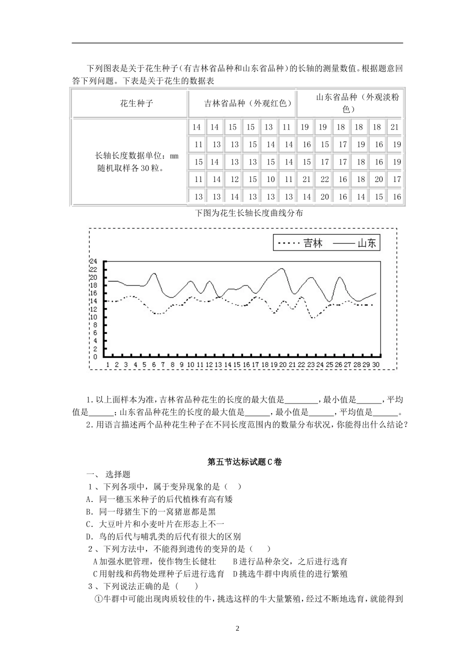 【八年级下册生物人教版】7.2.5生物的变异 达标试题.doc_第2页