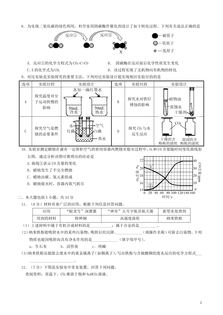 安徽省2018年中考化学真题试题（含答案）.doc_第2页