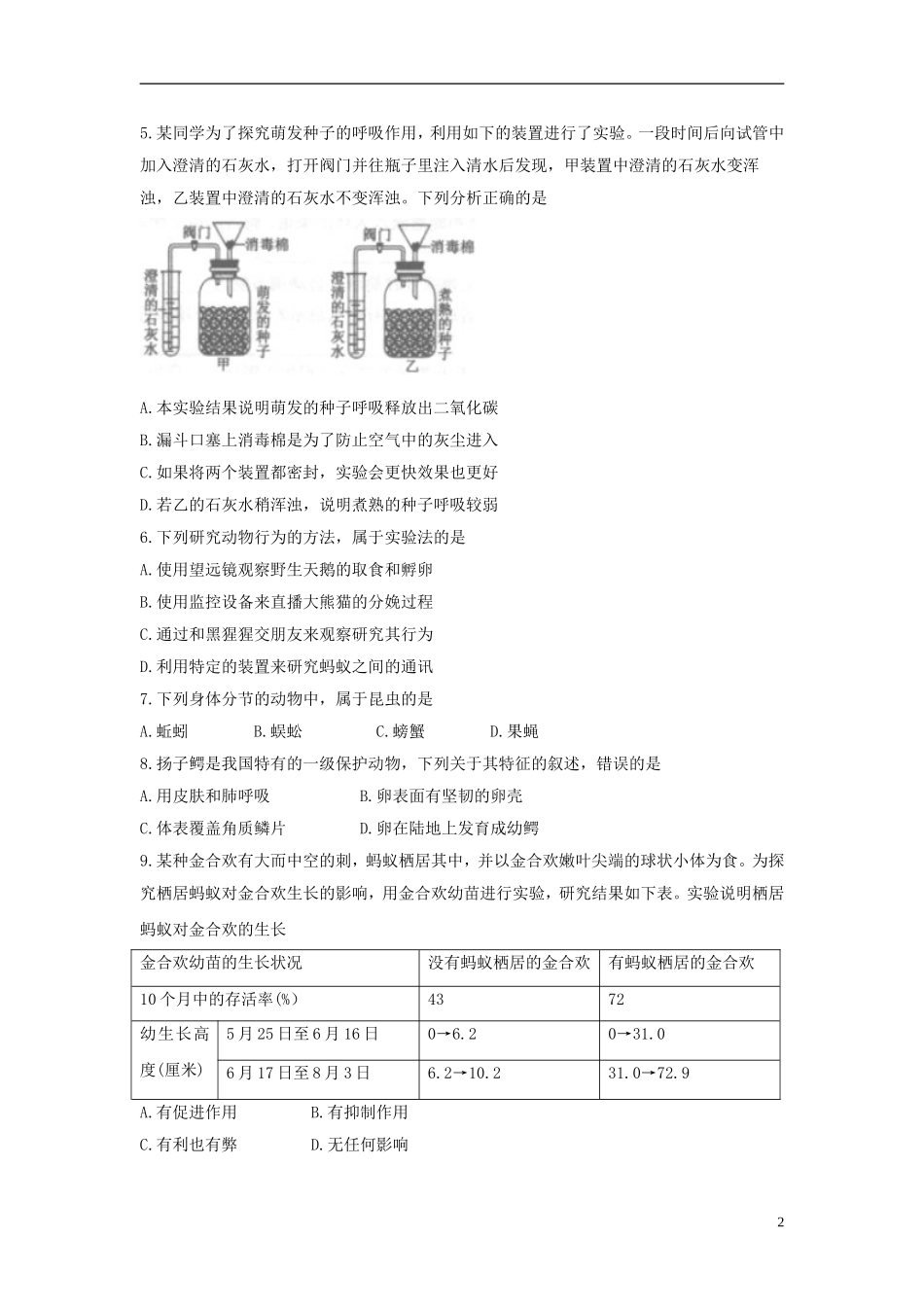 安徽省2018年中考生物真题试题（含答案）.doc_第2页