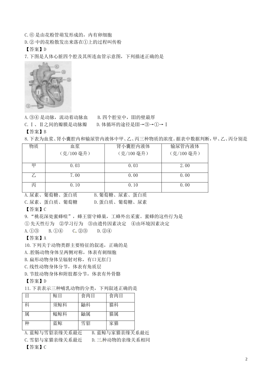 安徽省桐城市2017年中考生物真题试题（含答案）.doc_第2页