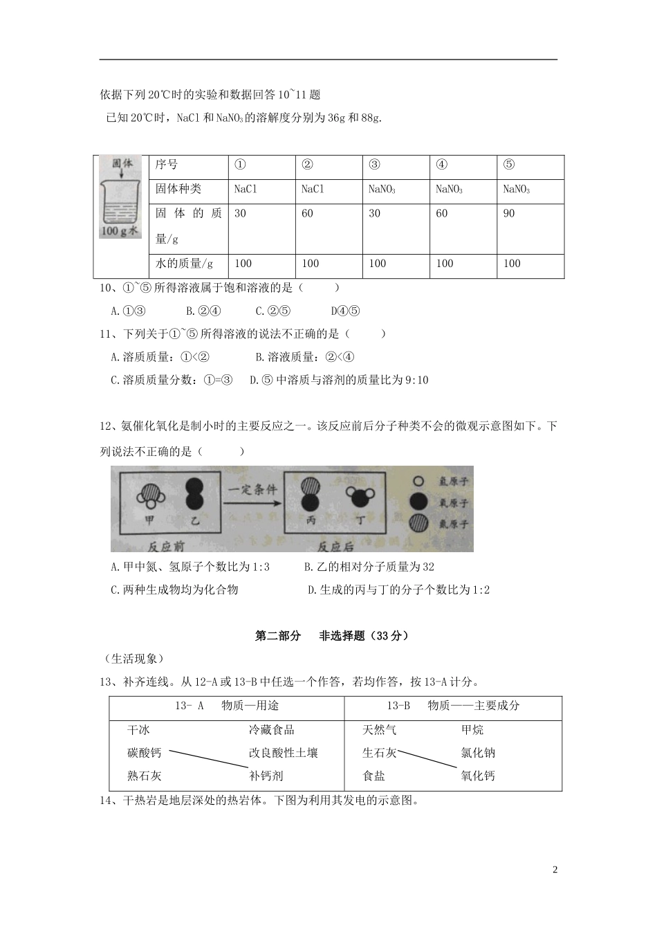 北京市2018年中考化学真题试题（含扫描答案）.doc_第2页