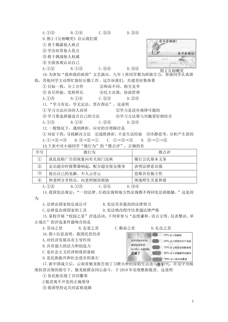 福建省2019年中考道德与法治真题试题.doc_第2页