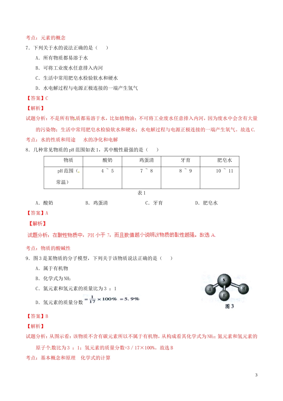 福建省福州市2015年中考化学真题试题（含解析）.doc_第3页