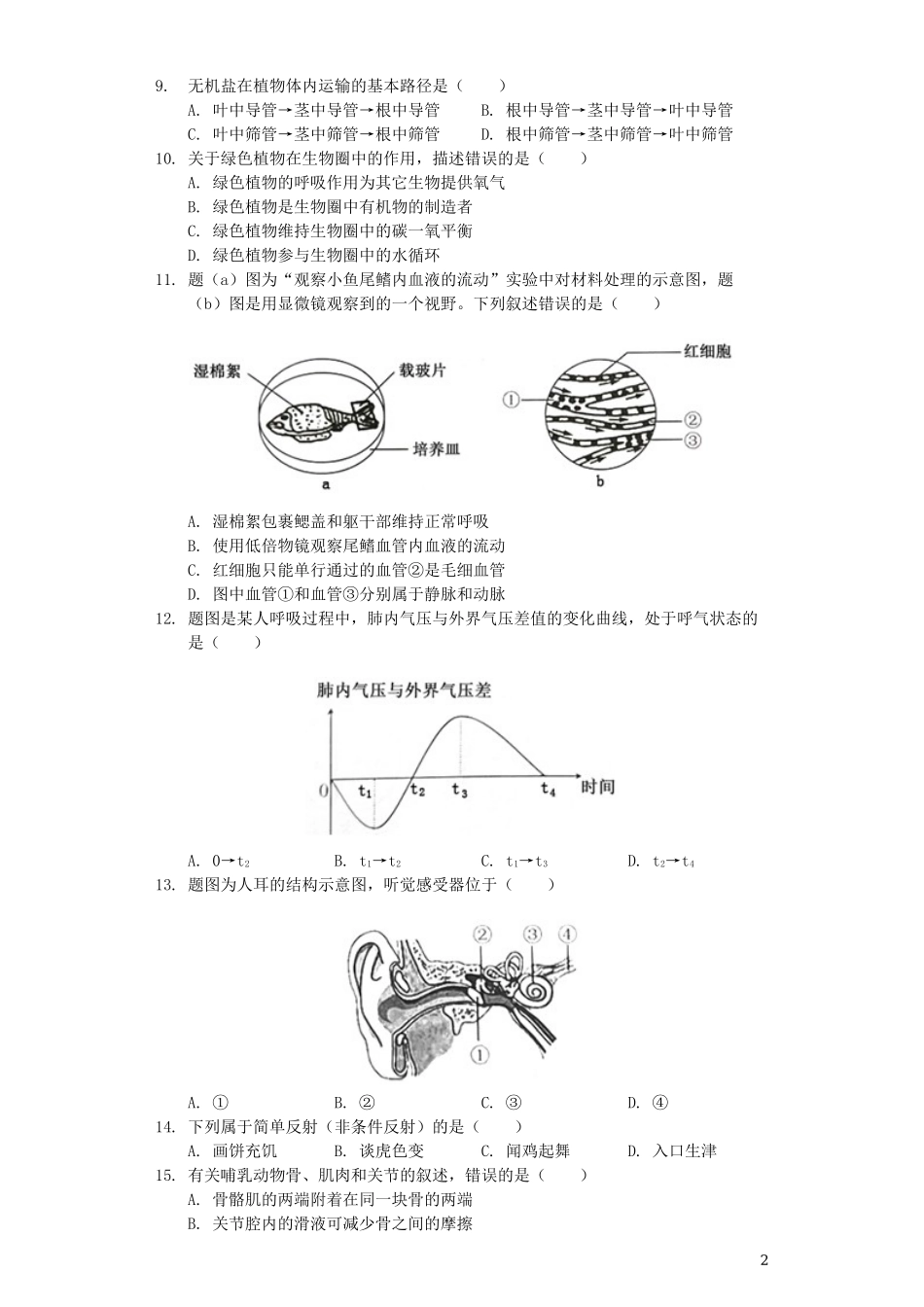 广东省2019年中考生物真题试题（含解析）.docx_第2页