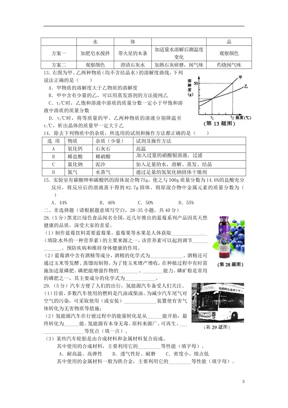 黑龙江省哈尔滨市2015年中考化学真题试题（含答案）.doc_第3页