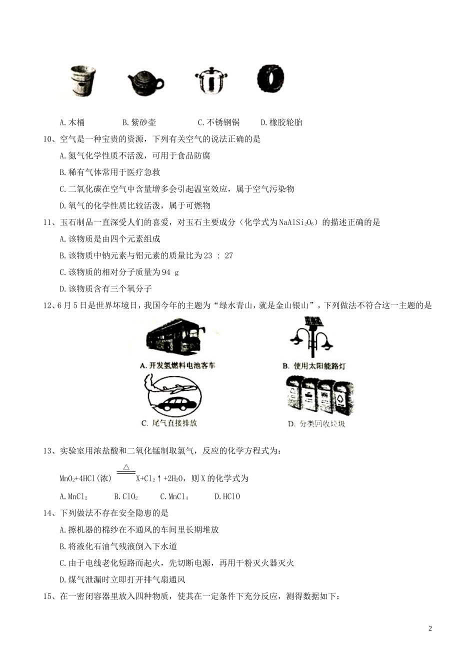 黑龙江省龙东地区2017年中考化学真题试题（含答案）.DOC_第2页