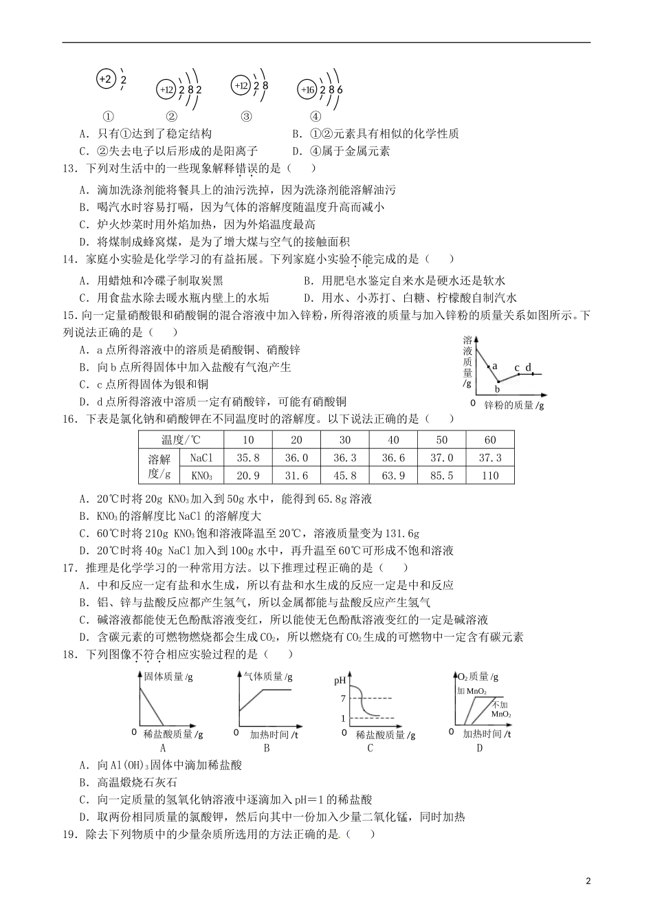 黑龙江省牡丹江市2017年中考化学真题试题（含答案）.DOC_第2页