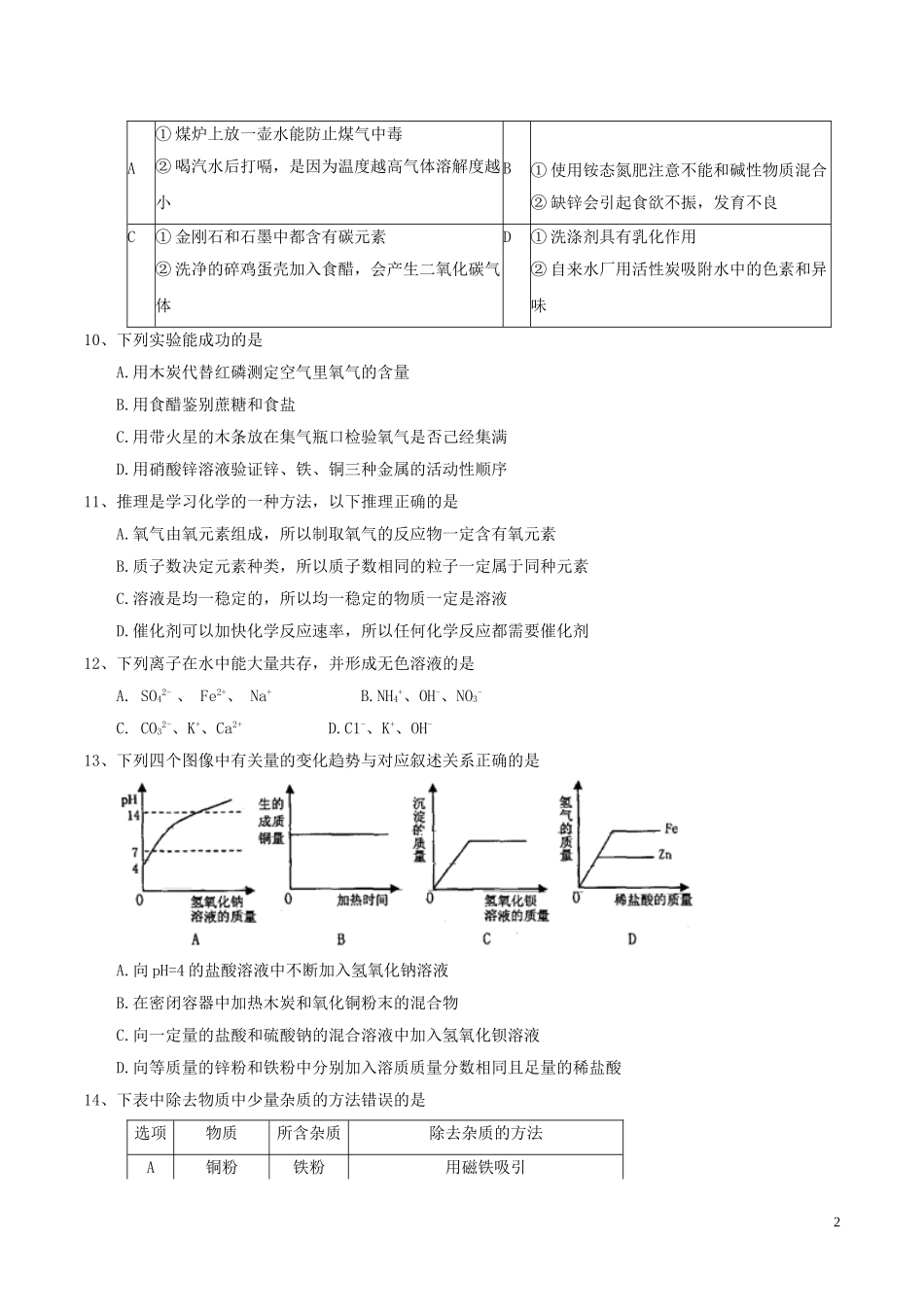 黑龙江省齐齐哈尔市2017年中考化学真题试题（含答案）.DOC_第2页