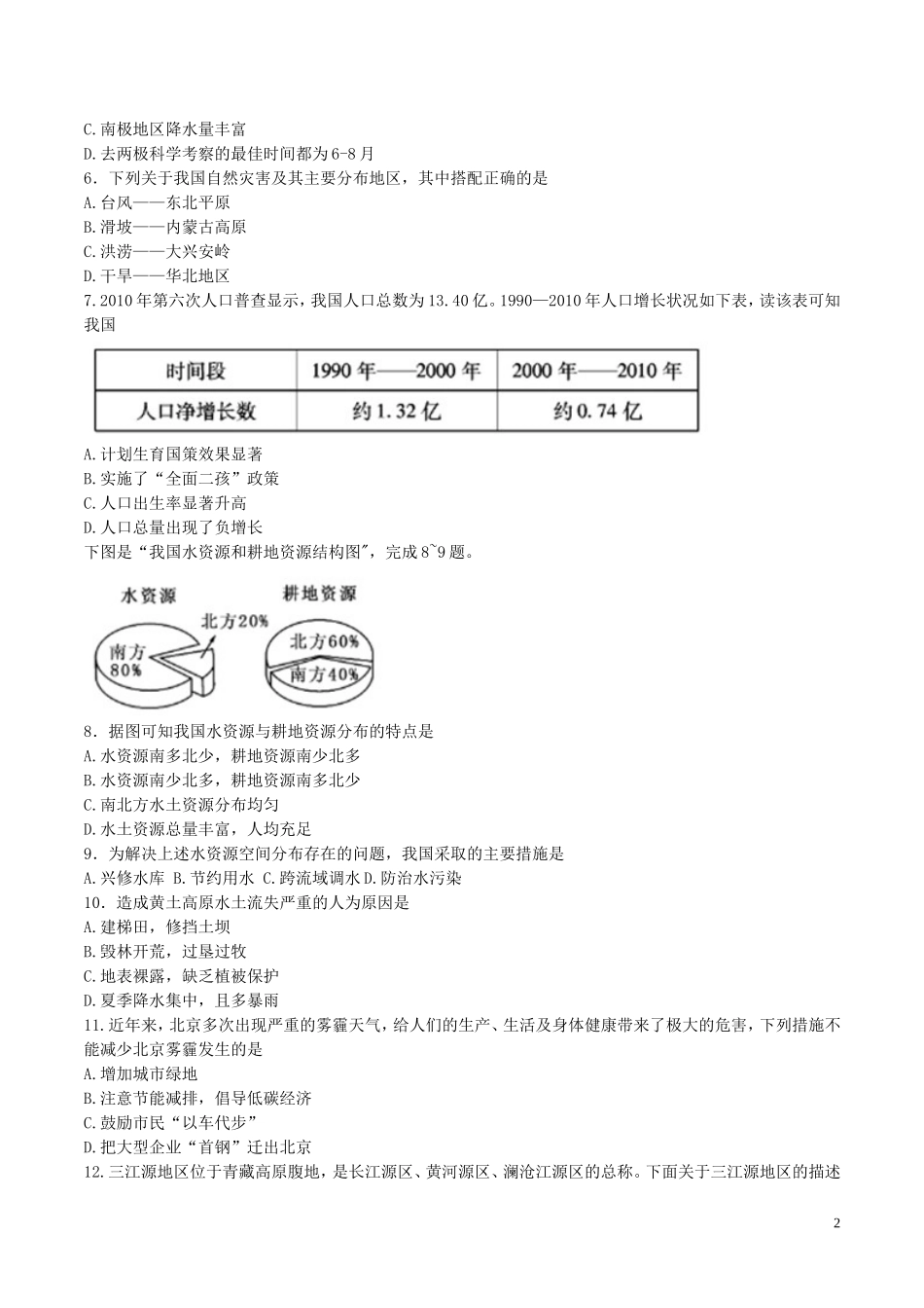 内蒙古呼伦贝尔市、兴安盟2018年中考地理真题试题（含答案）.doc_第2页