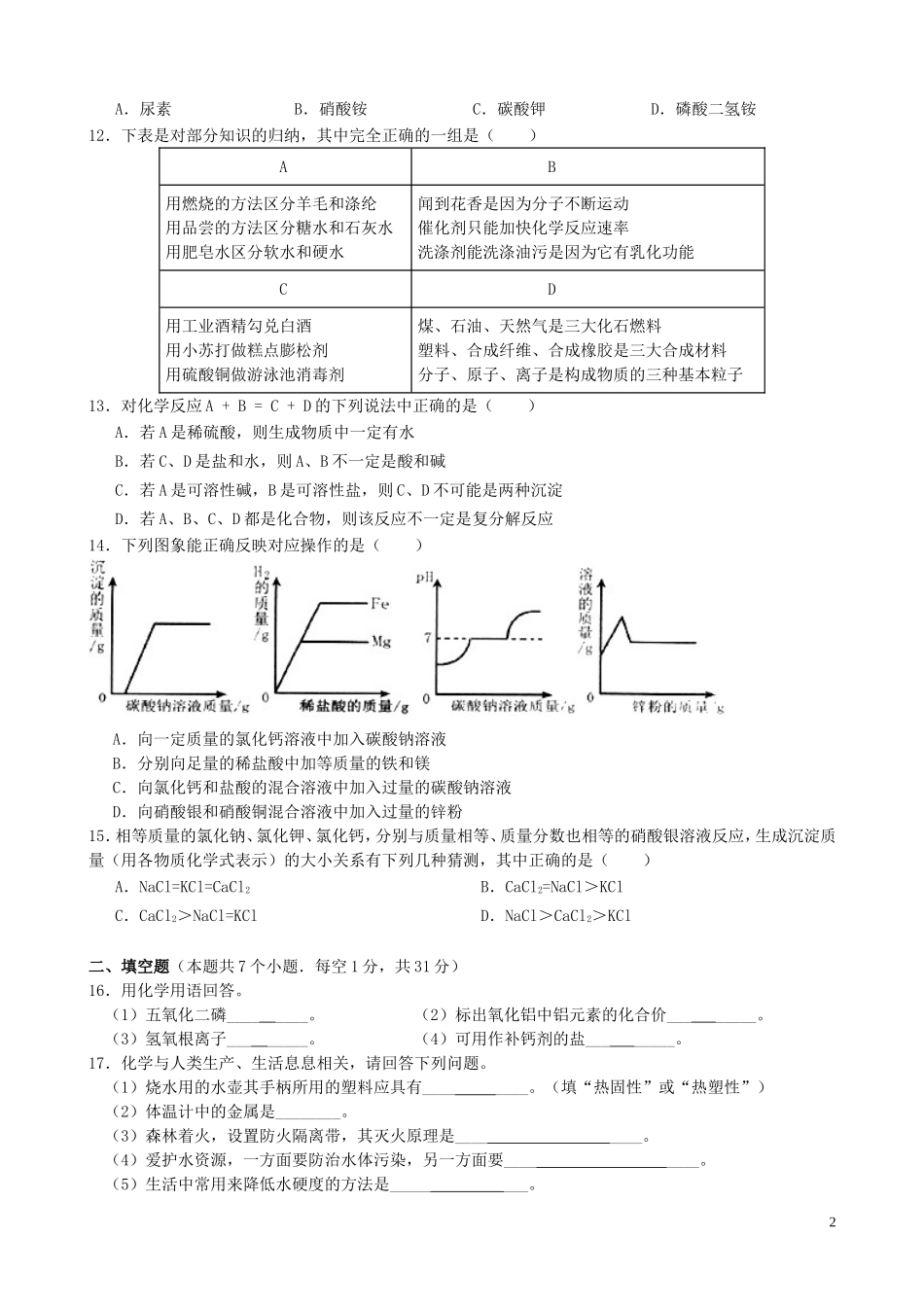 黑龙江省绥化市2019年中考化学真题试题.doc_第2页