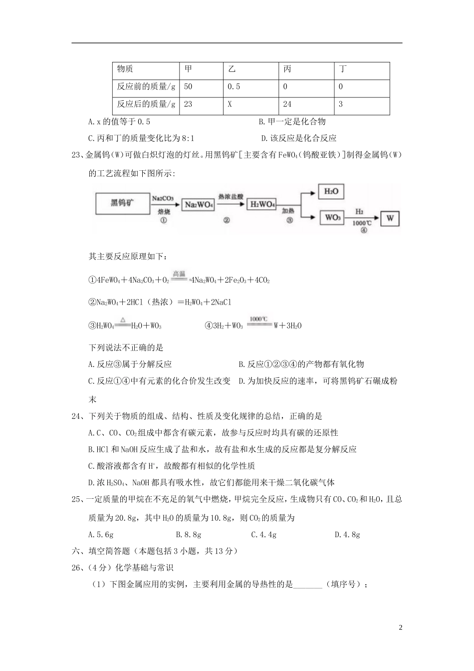 湖北省黄冈市2018年中考理综（化学部分）真题试题（含答案）.doc_第2页