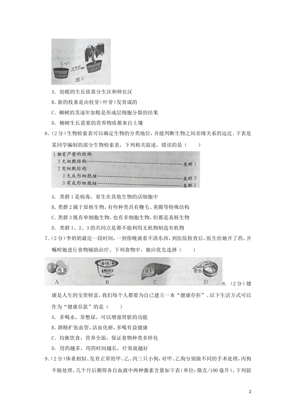 山东省东营市2019年中考生物真题试题（含解析）.doc_第2页