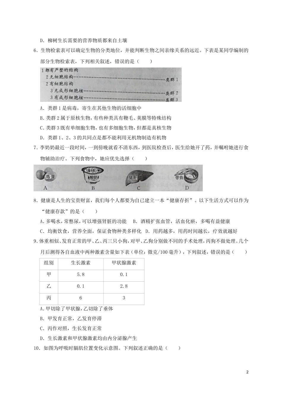 山东省东营市2019年中考生物真题试题.doc_第2页