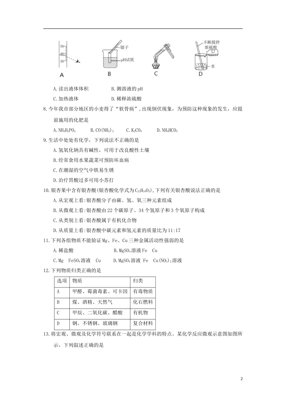 山东省聊城市2018年中考化学真题试题（含答案）.doc_第2页