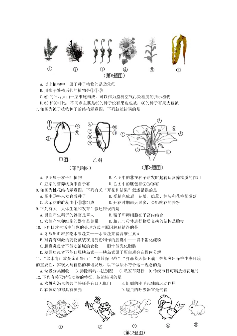 陕西省咸阳市2019年中考生物真题试题.docx_第2页