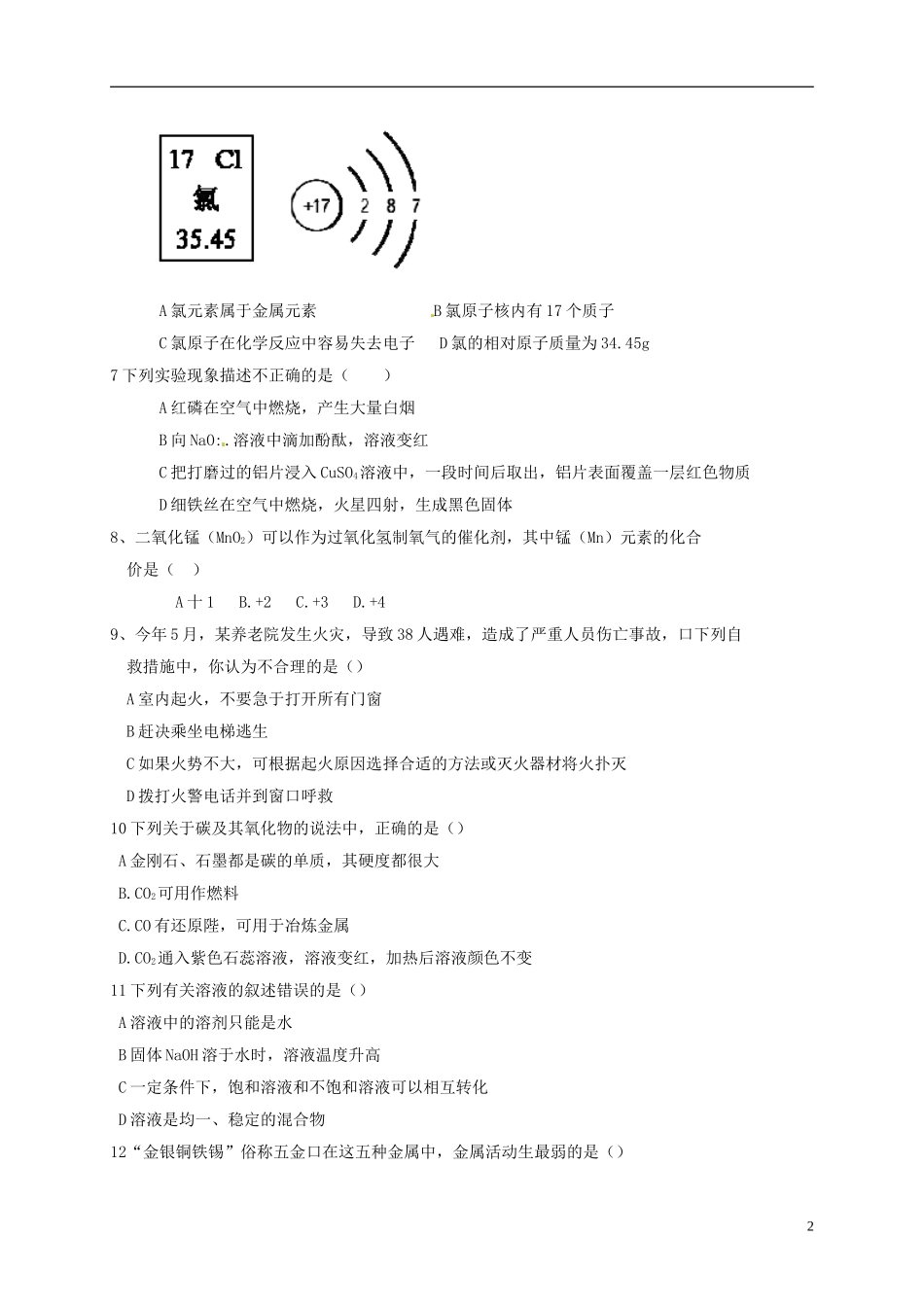 湖南省长沙市2015年中考化学真题试题（含扫描答案）.doc_第2页