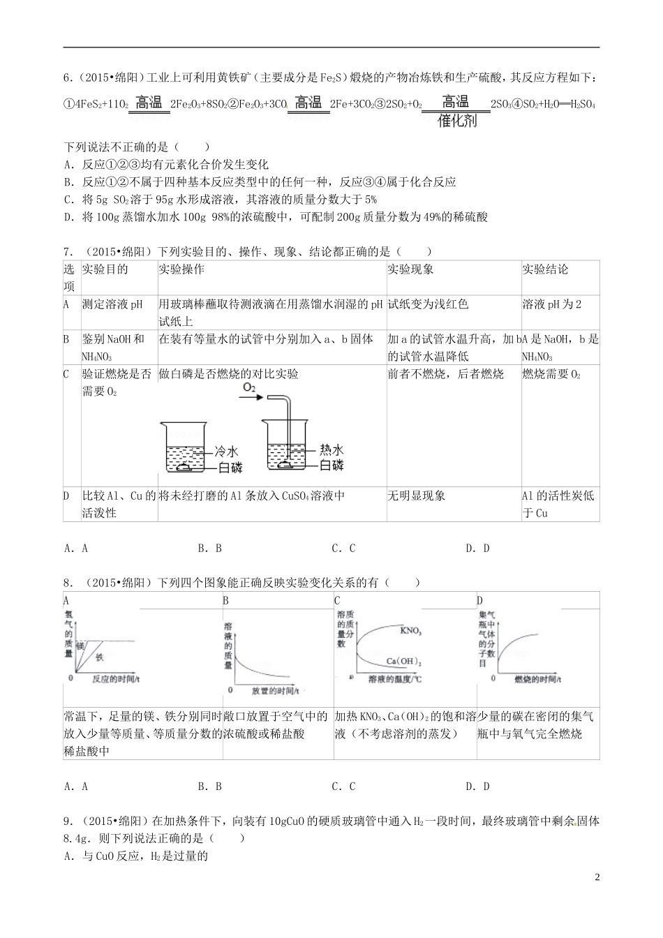 四川省绵阳市2015年中考化学真题试题（含答案）.doc_第2页