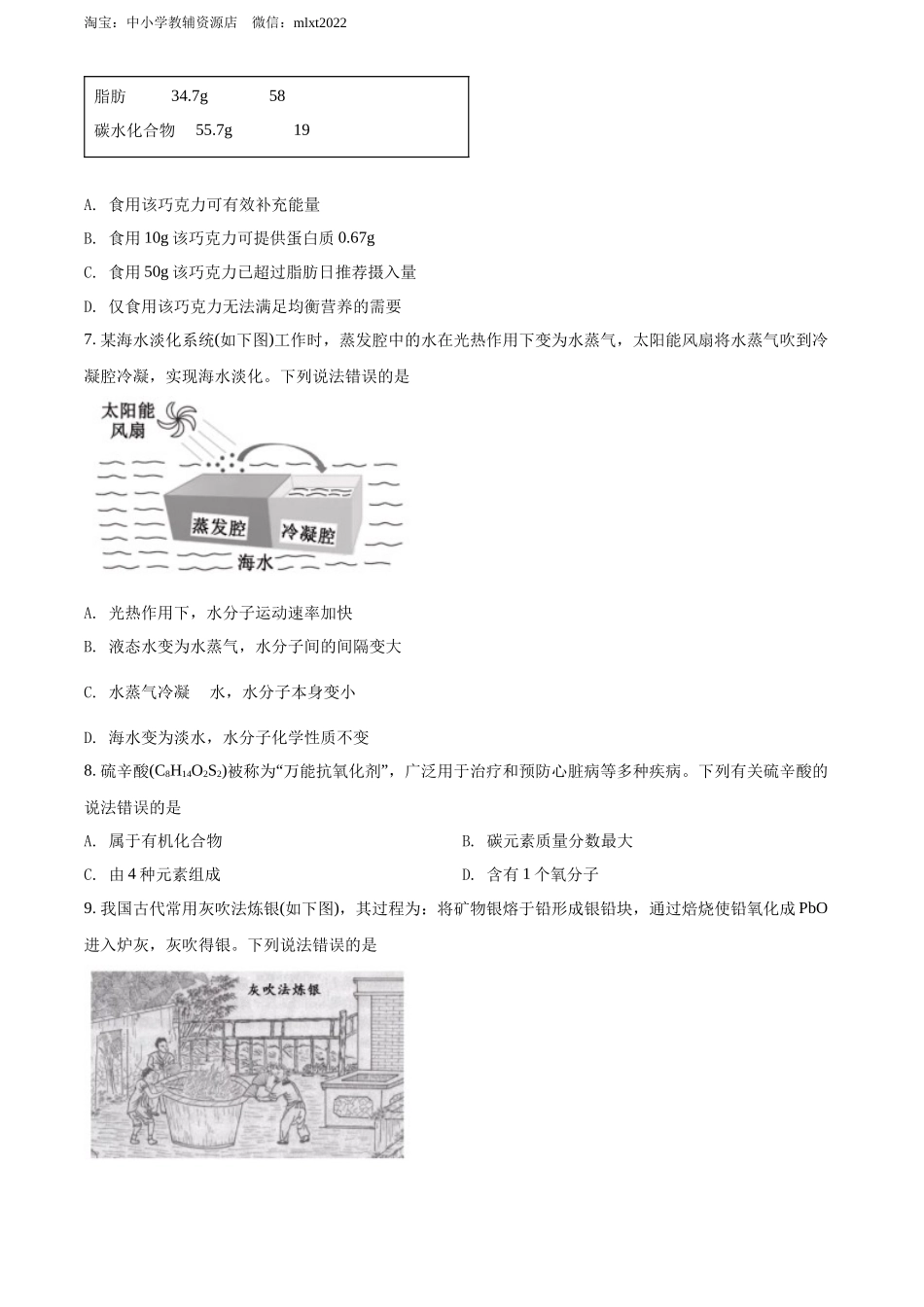 精品解析：2022年福建省中考化学真题（原卷版）.docx_第2页