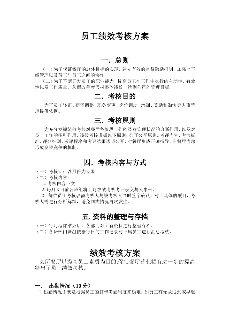 餐厅绩效考核方案(餐厅)-306d5613804d2b160b4ec097.doc_第1页