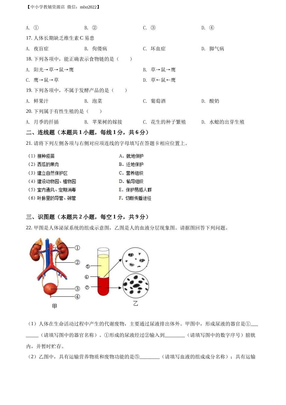 精品解析：2022年辽宁省沈阳市生物中考真题（原卷版）.docx_第3页