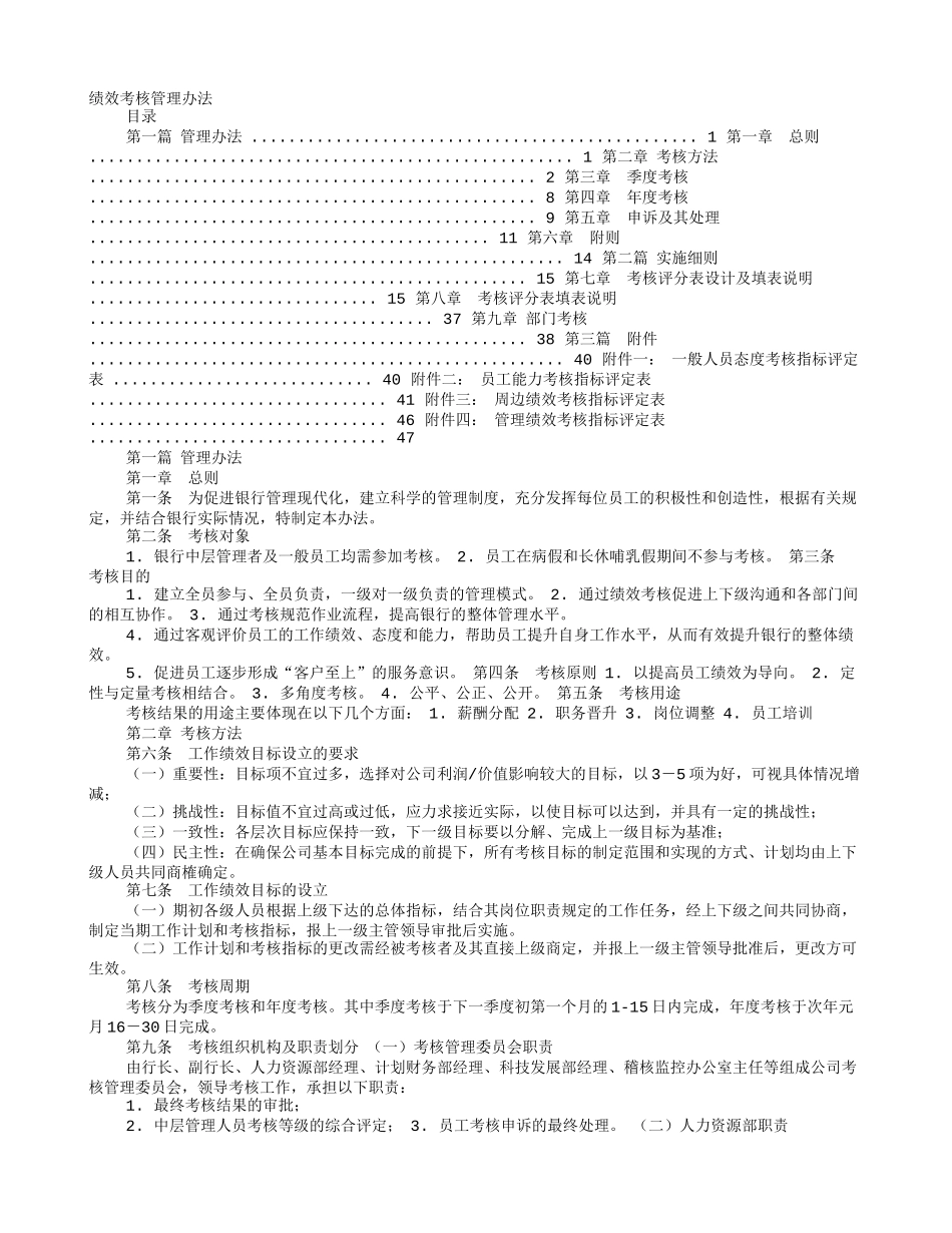 银行绩效考核方案意见.doc_第1页