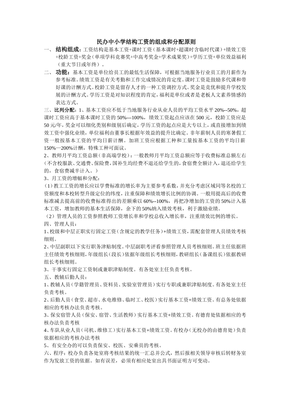 最新民办中小学结构工资的组成和分配原则.doc_第1页