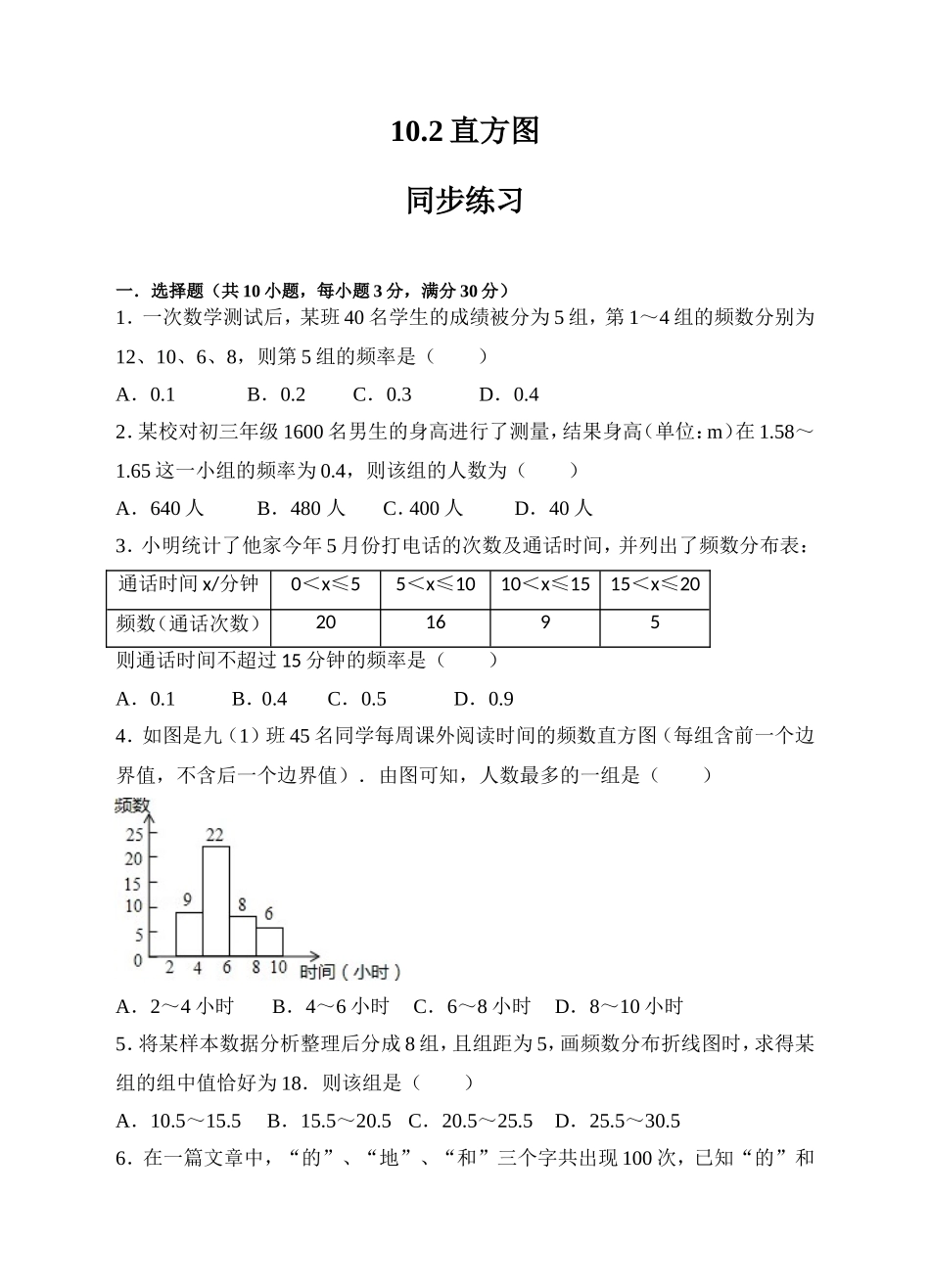 10.2直方图同步练习（原卷版）.doc_第1页