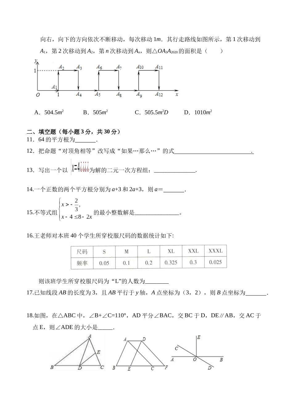 期末全真模拟卷（一）-2020-2021学年七年级数学下学期期末考试全真模拟卷（原卷版）（人教版）.docx_第2页