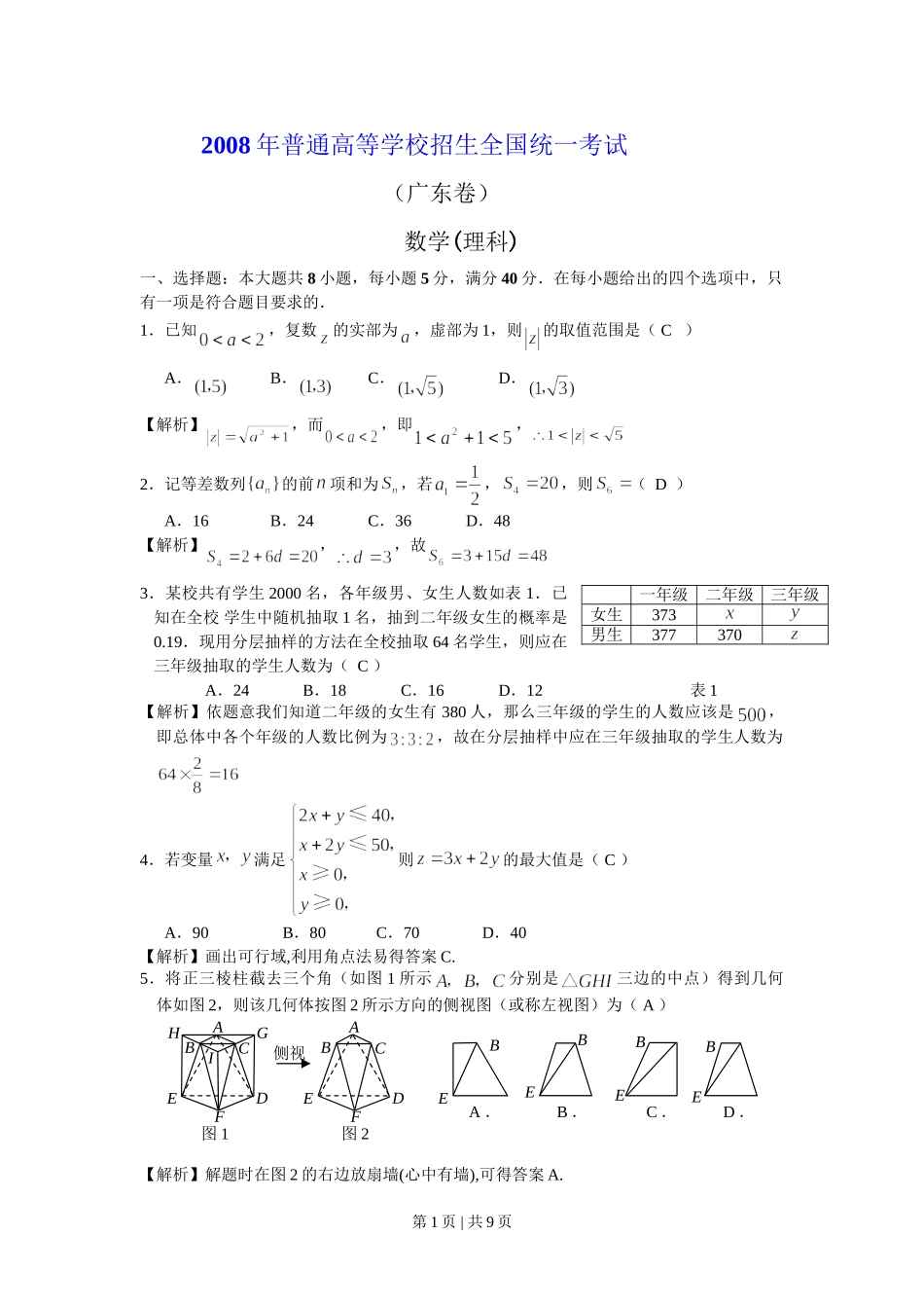 2008年高考数学试卷（理）（广东）（解析卷）.doc_第1页