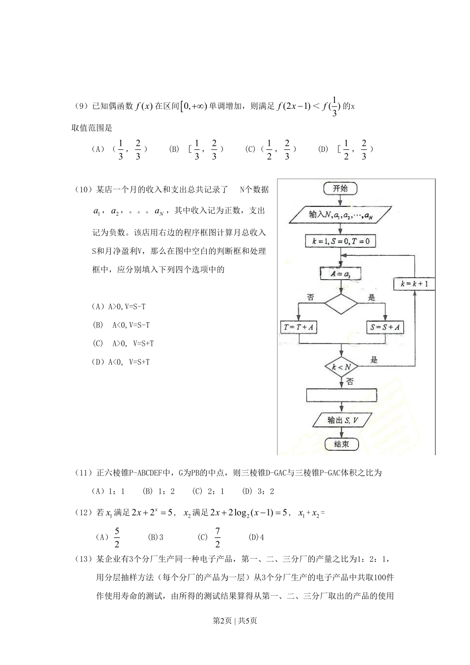 2009年高考数学试卷（理）（辽宁）（空白卷）.pdf_第2页