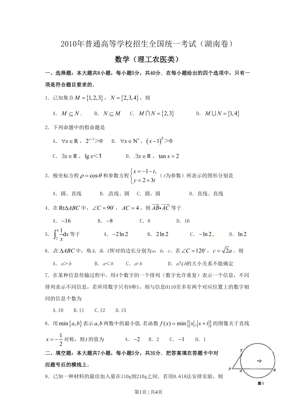 2010年高考数学试卷（理）（湖南）（空白卷）.pdf_第1页
