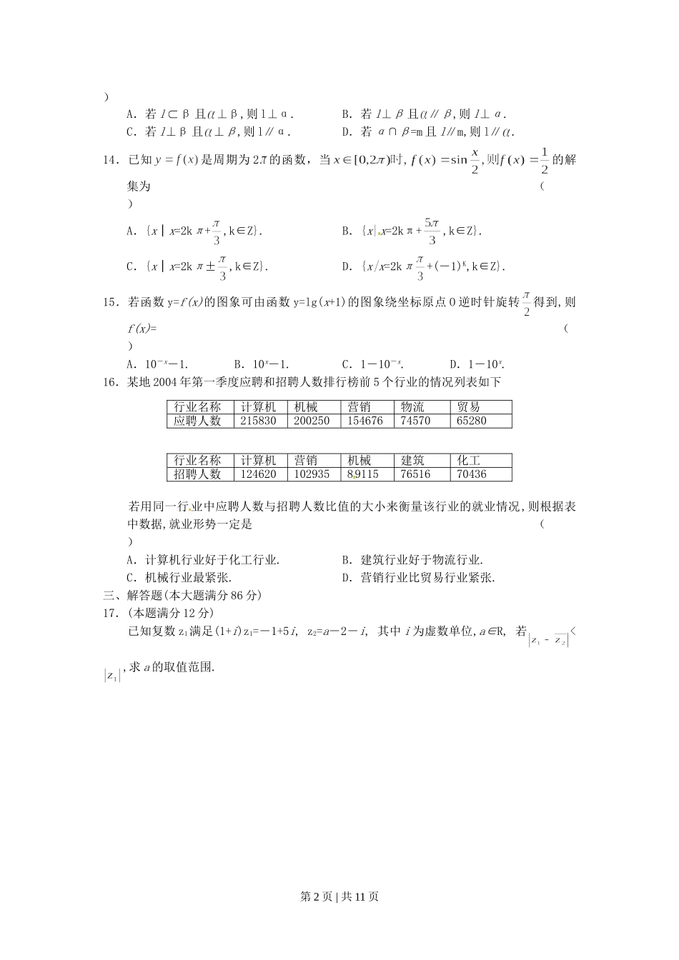 2004年上海高考数学试卷（理）（自主命题）（解析卷）.doc_第2页