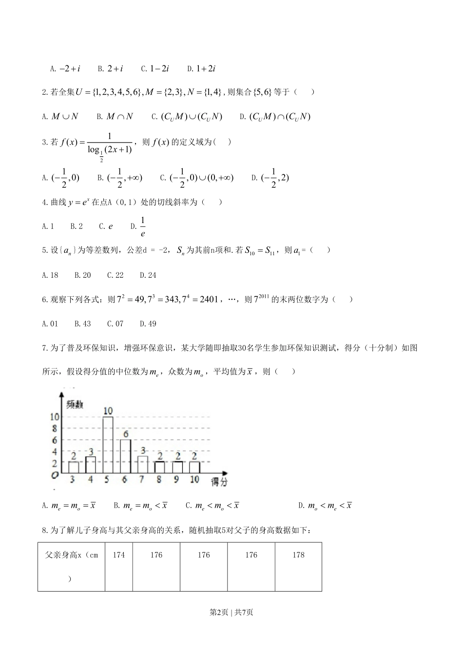 2011年高考数学试卷（文）（江西）（空白卷）.pdf_第2页