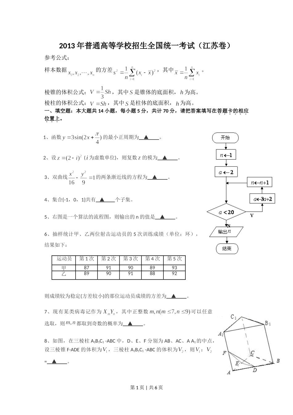 2013年高考数学试卷（江苏）（空白卷）.doc_第1页