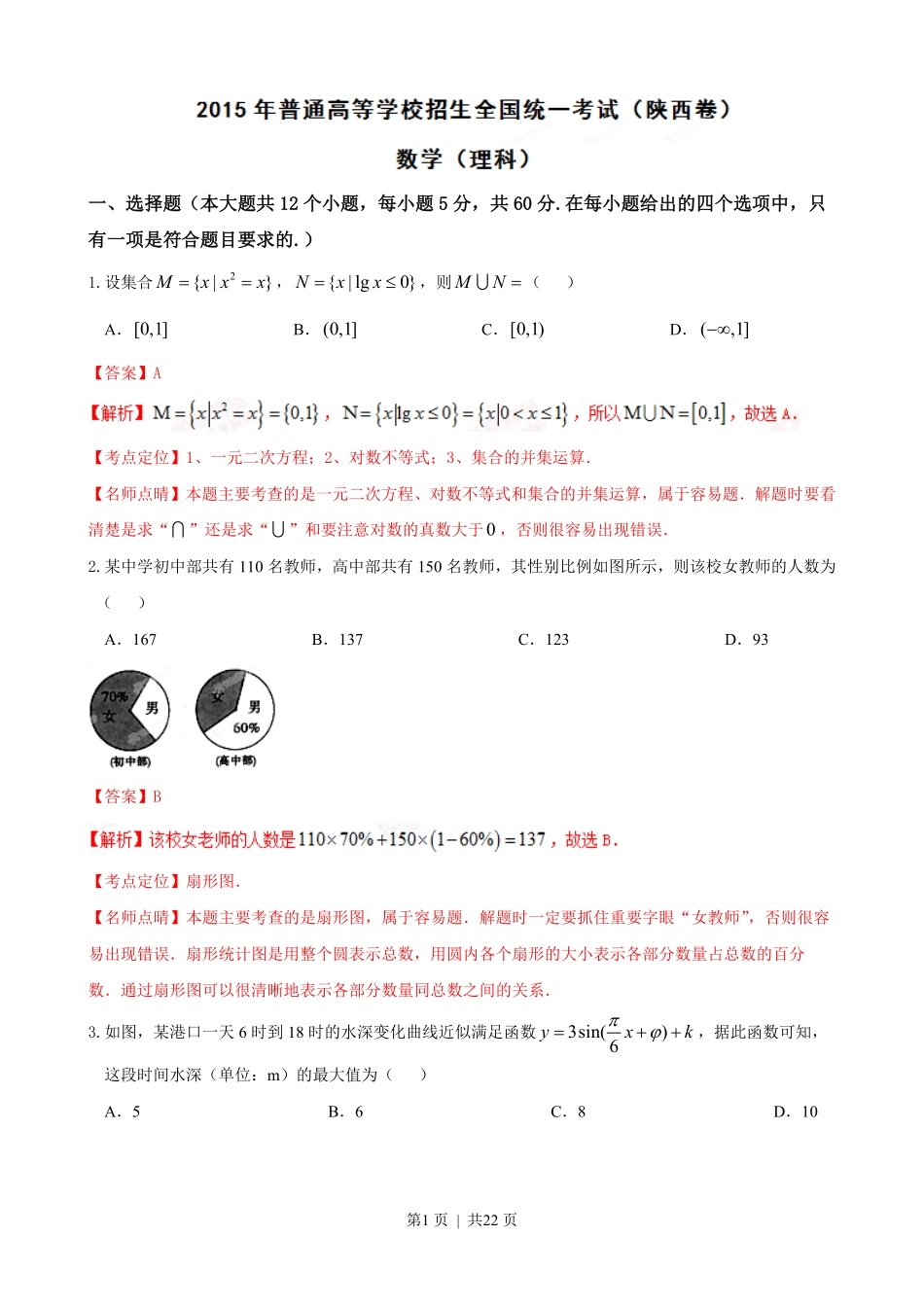 2015年高考数学试卷（理）（陕西）（解析卷）.pdf_第1页