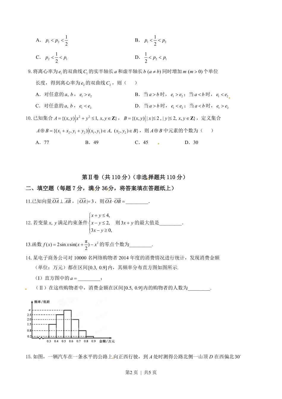 2015年高考数学试卷（文）（湖北）（空白卷）.pdf_第2页