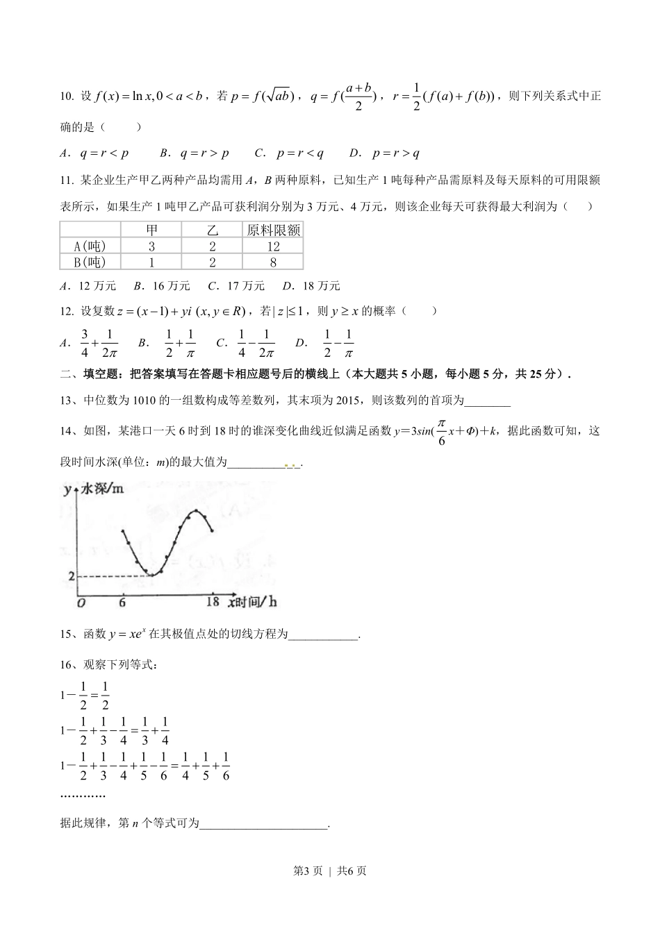 2015年高考数学试卷（文）（陕西）（空白卷）.pdf_第3页