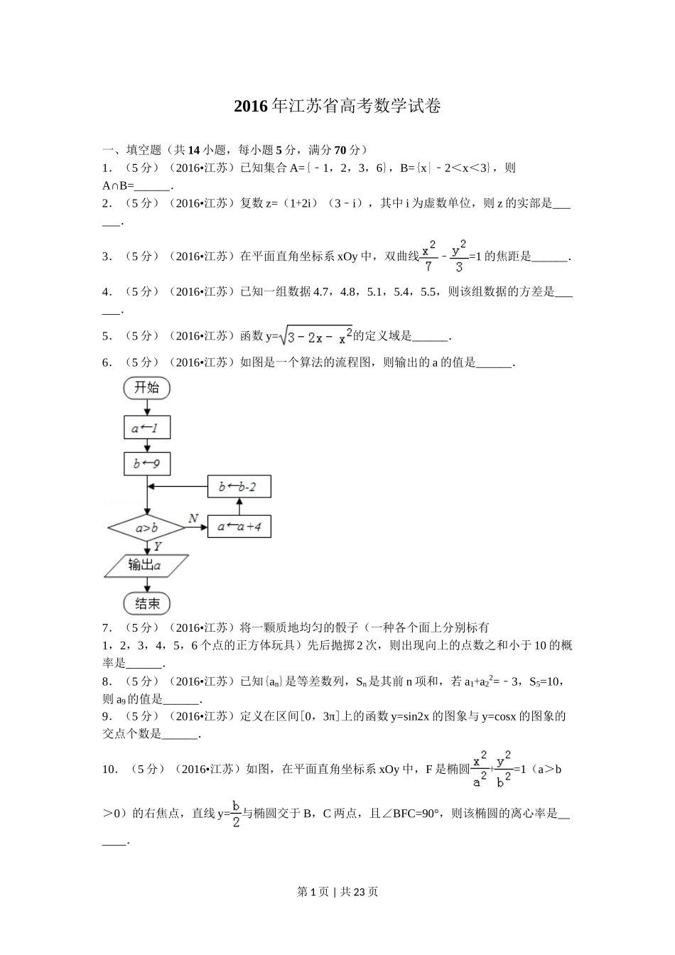 2016年高考数学试卷（江苏）（解析卷）.doc_第1页