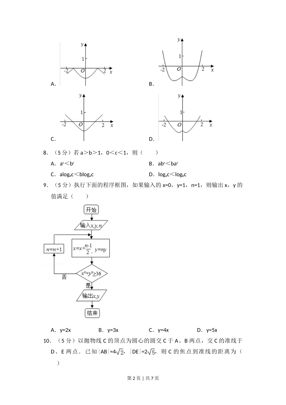 2016年高考数学试卷（理）（新课标Ⅰ）（空白卷）.doc_第2页