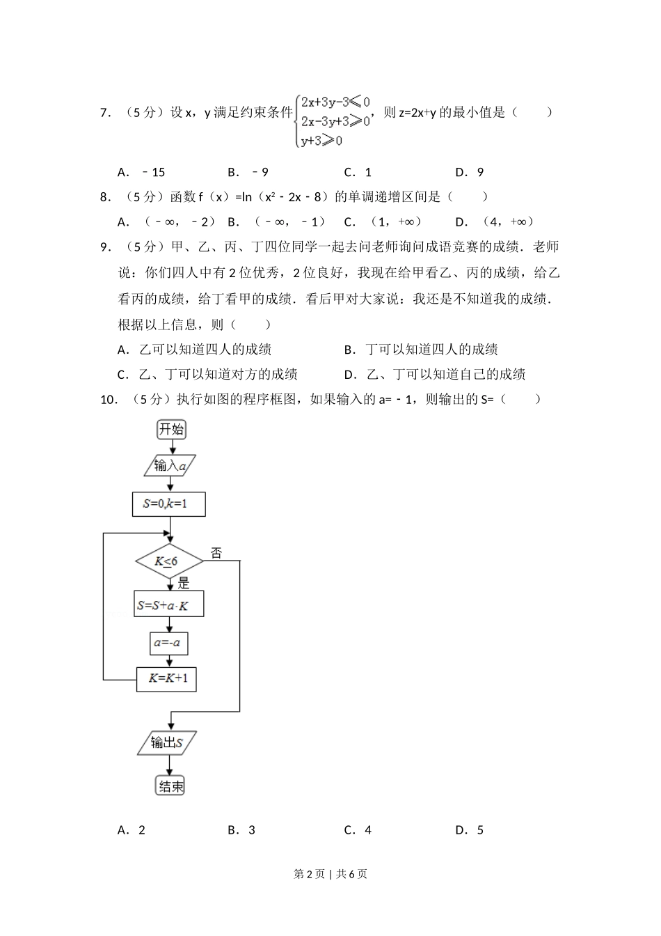 2017年高考数学试卷（文）（新课标Ⅱ）（空白卷）.doc_第2页