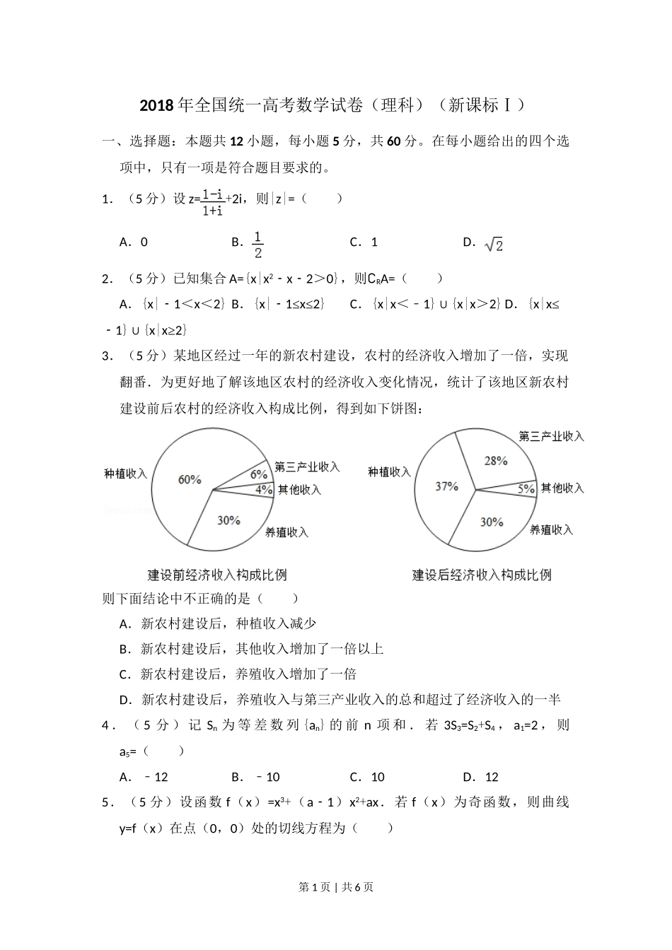 2018年高考数学试卷（理）（新课标Ⅰ）（空白卷）.doc_第1页