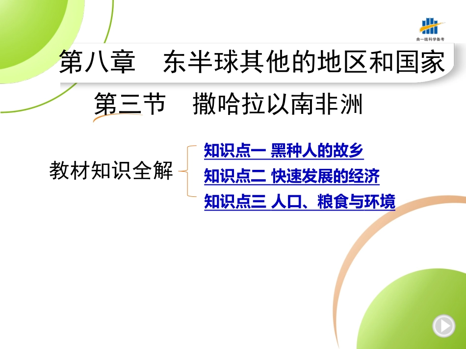 【七年级下册地理人教版】53同步资料 第八章　东半球其他的地区和国家 全解版：第三节　撒哈拉以南非洲.pptx_第1页