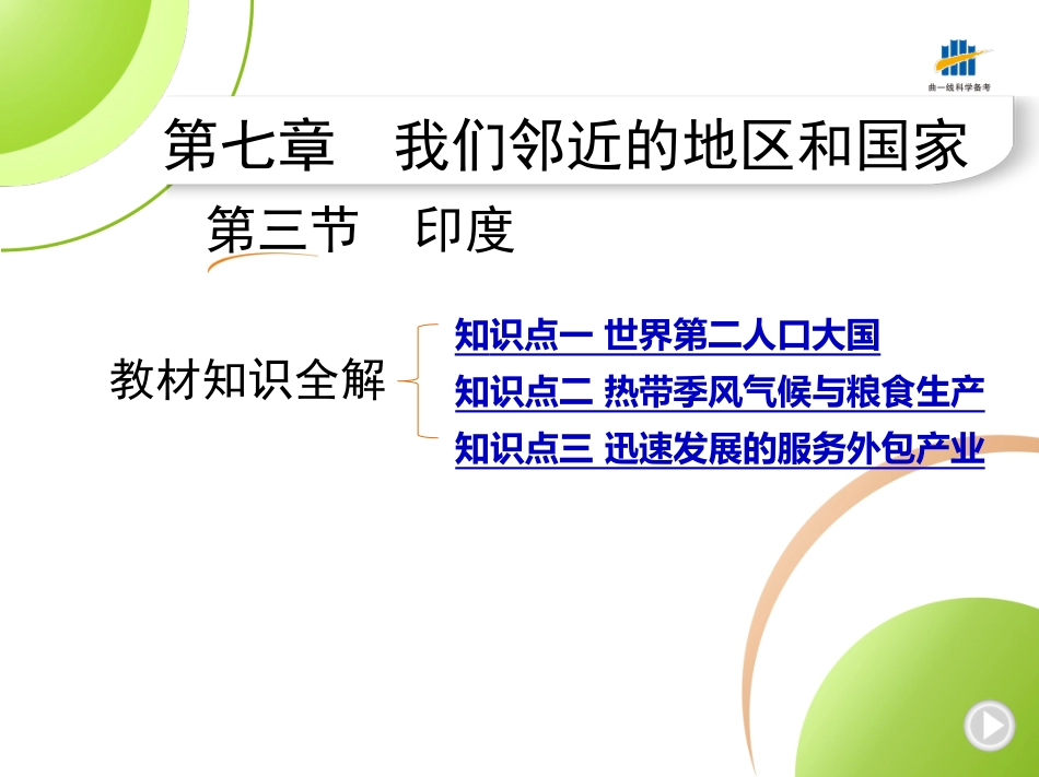 【七年级下册地理人教版】53同步资料 第七章　我们邻近的地区和国家 全解版：第三节　印度.pptx_第1页